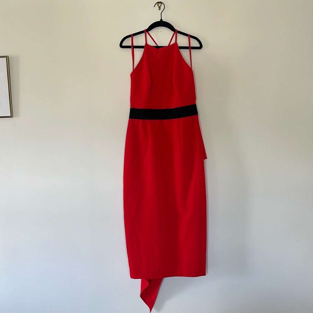 NWT - Milly - T-Back Red Ruffle Midi Cocktail Dress - 4